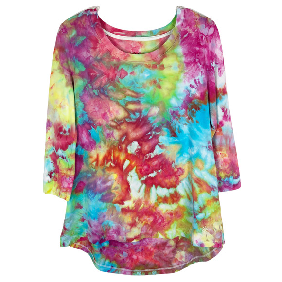 Isaac Mizrahi Live Womens Small Top Tie Dye Bones Day Pink Green Blue 654 - Picture 1 of 9